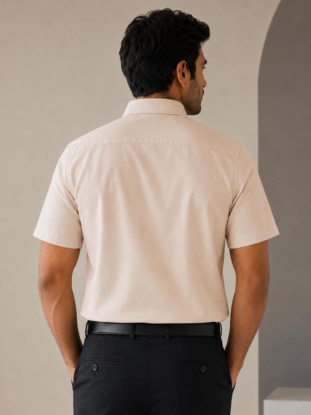Half Sleeve Paper Cotton Soft Beige Shirt for Men