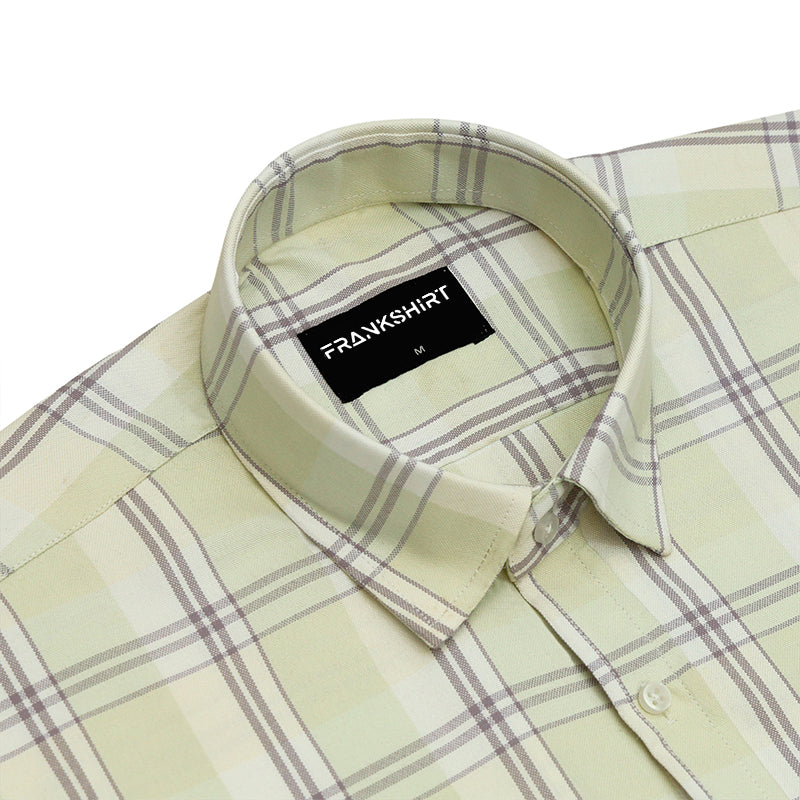 Pale Pistachio Classic Check Oxford Cotton Shirt For Men