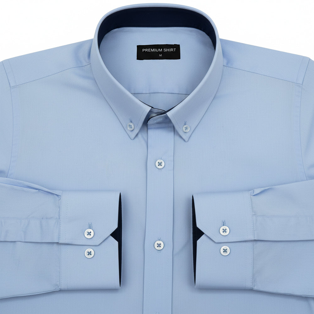 Sky Blue Satin Contrast Collar Shirt for Men