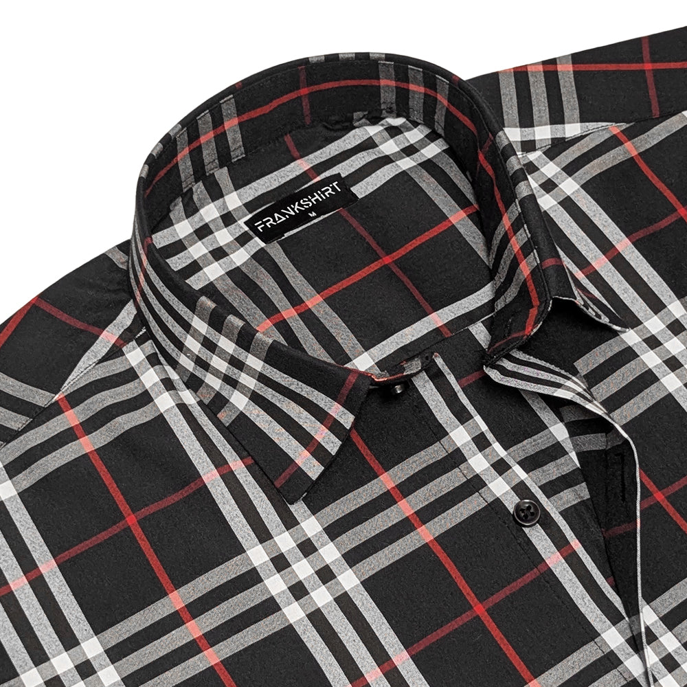 Black Tartan Check Cotton Shirt For Men