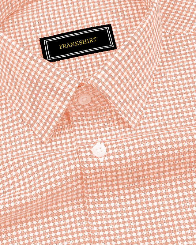 Peach Button Down Oxford Cotton Stripe Shirt For Man