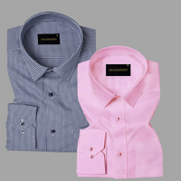 Pack of 2 Premium Cotton Shirt for Man (Navy Blue Check and Light Pink)
