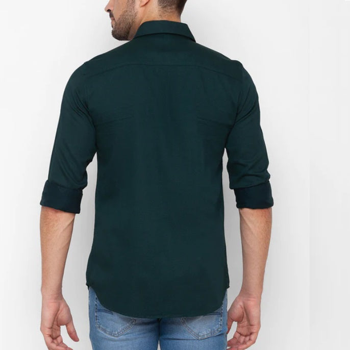 Plain Solid Cotton Shirt (Bottle Green)(FS019)