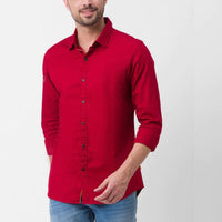 Frankshop Classic Cotton Blend Red Solid Shirt