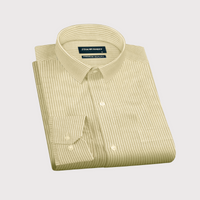 Beige Small Strip Down Button Oxford Cotton Shirt