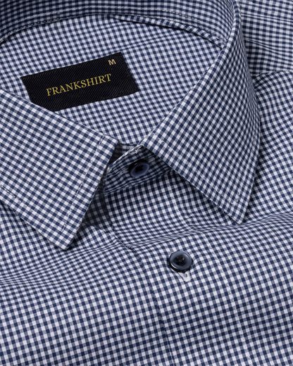 Navy Blue Check Button Down Oxford Cotton Shirt