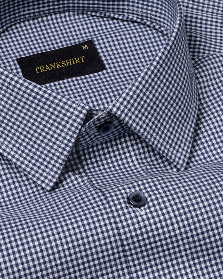 Navy Blue Check Button Down Oxford Cotton Shirt