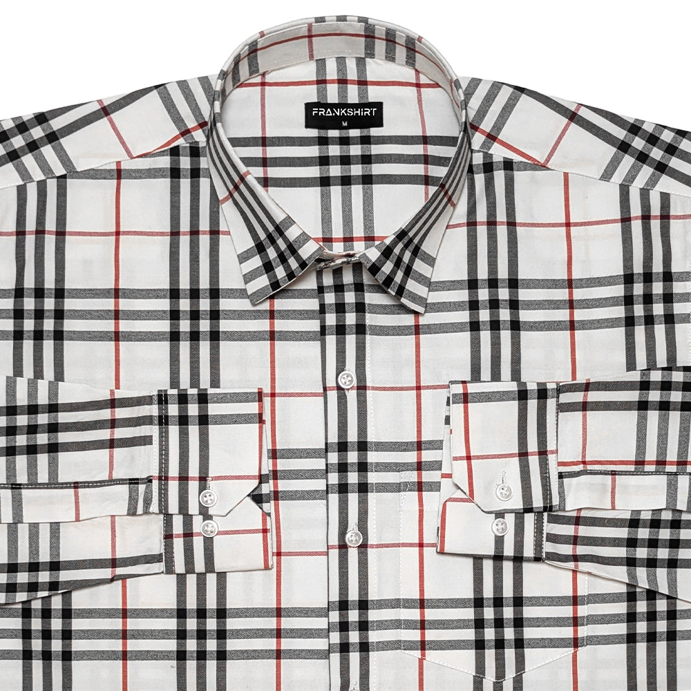 White Tartan Check Cotton Shirt For Men