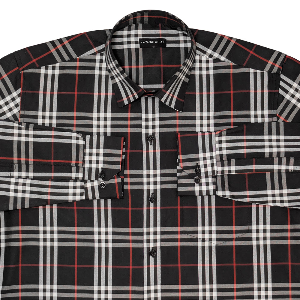 Black Tartan Check Cotton Shirt For Men