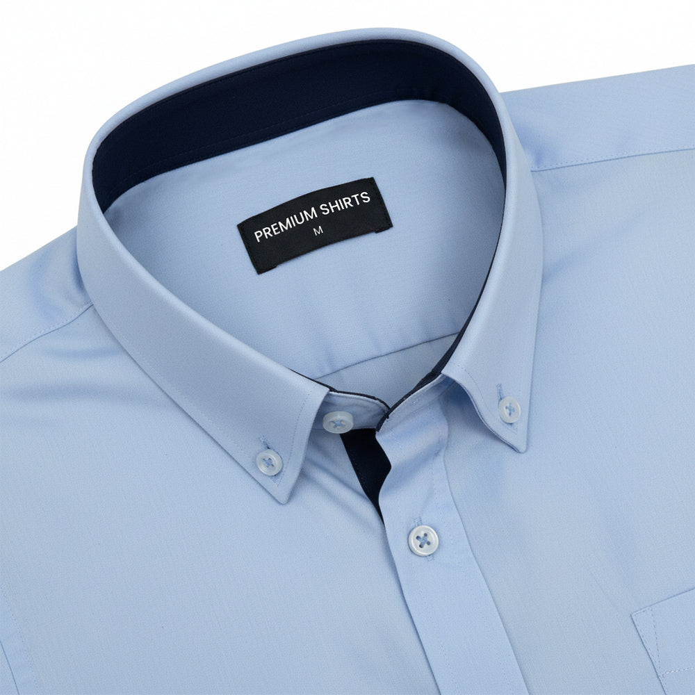 Sky Blue Satin Contrast Collar Shirt for Men