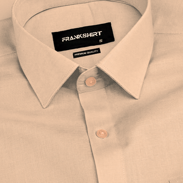 Cream Solid Linen Shirt for Man