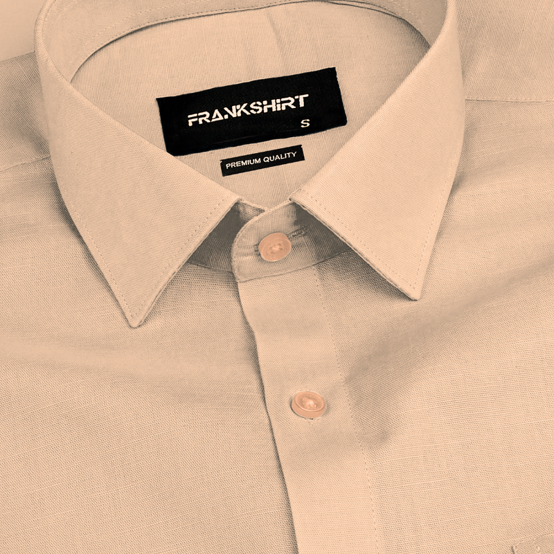Cream Solid Linen Shirt for Man