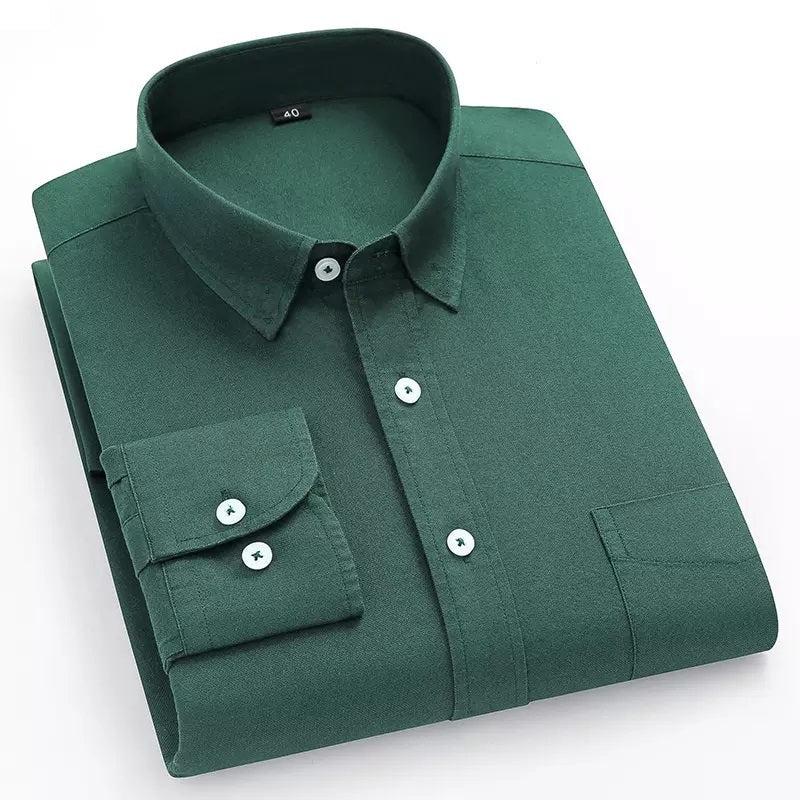 Plain Cotton Blend Solid Shirts (Green)
