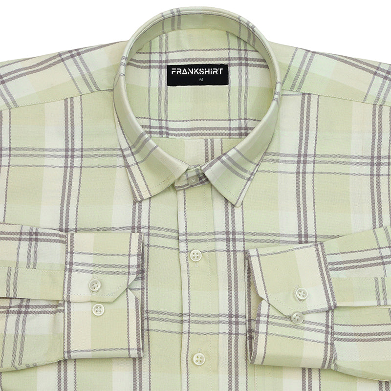 Pale Pistachio Classic Check Oxford Cotton Shirt For Men