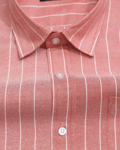 Coral Red Pinstripe Oxford Shirt