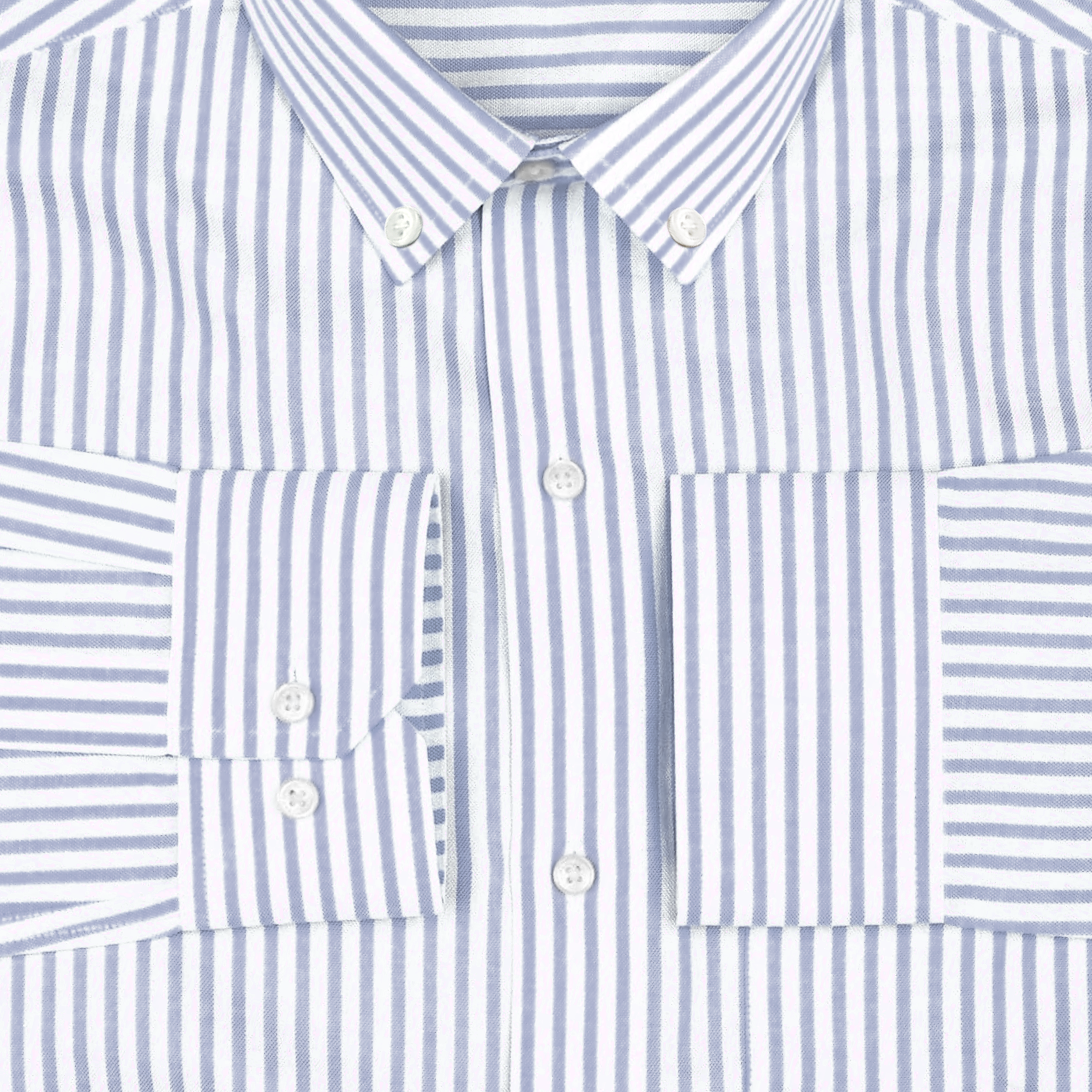 New Silver Stripe Down Button Oxford Cotton Shirt (FS049)