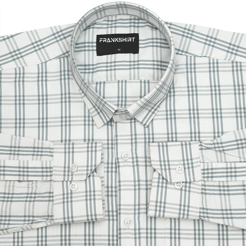 Mist Blue Classic Check Paper Cotton Shirt For Men