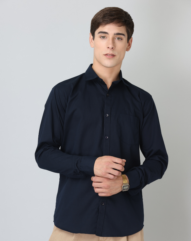 Special Offer Frankshirt Navy Blue Solid Tailored Fit Cotton Casual Shirt for Man