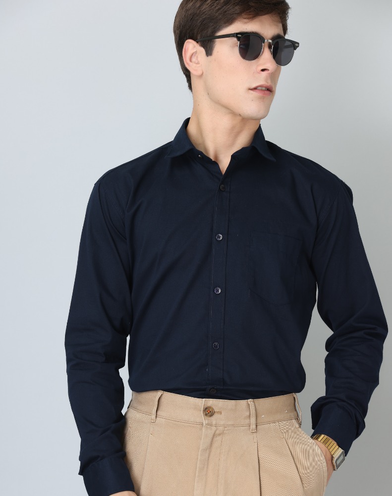 Special Offer Frankshirt Navy Blue Solid Tailored Fit Cotton Casual Shirt for Man