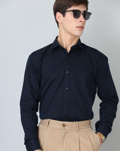 Special Offer Frankshirt Navy Blue Solid Tailored Fit Cotton Casual Shirt for Man