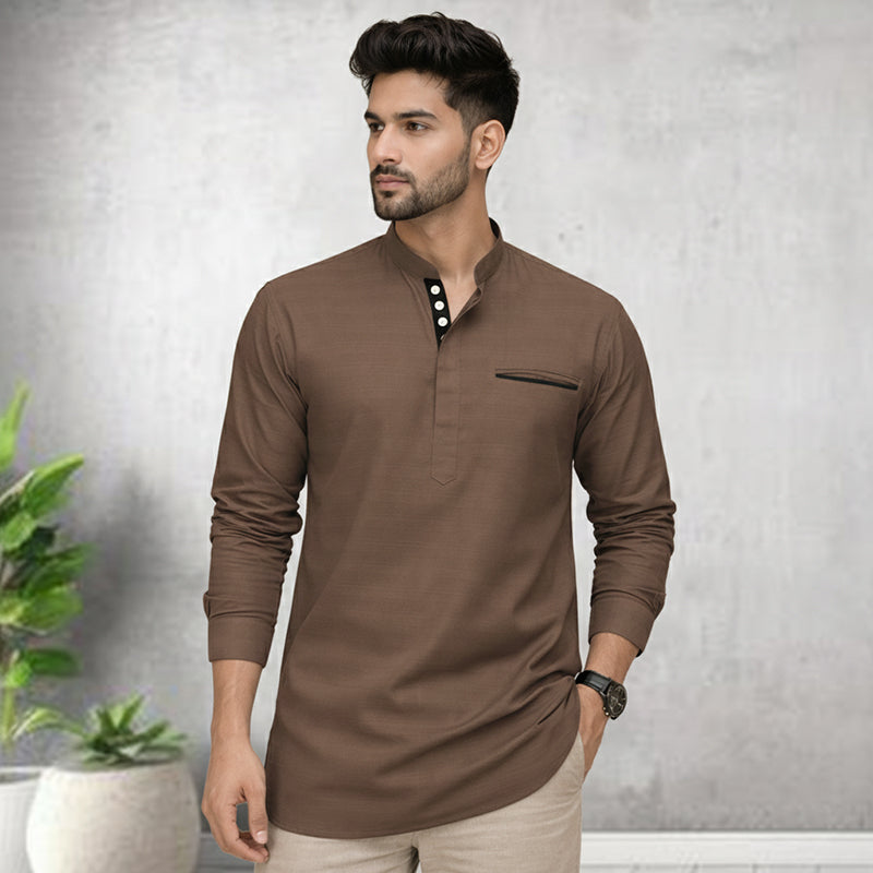 Pack Of 2 Urban Fit Black & Mehendi Short Linen Kurta For Men