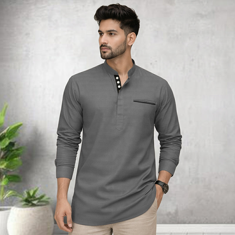 Pack Of 2 Urban Fit Grey & Purple Short Linen Kurta For Men