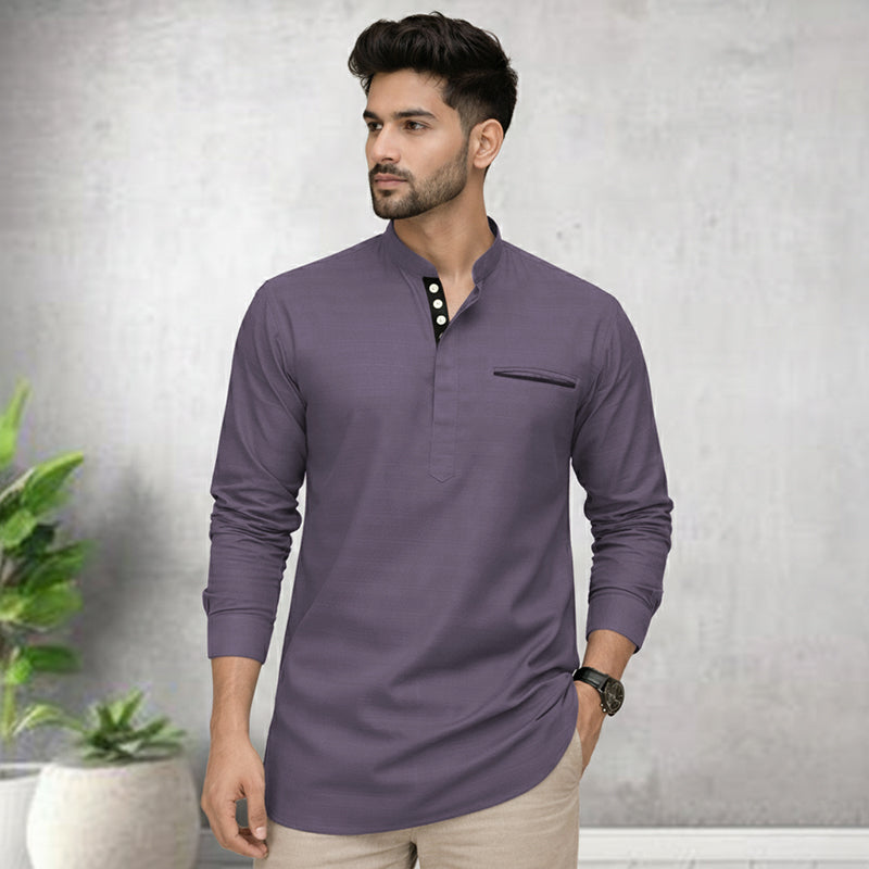 Pack Of 2 Urban Fit Mehendi & Purple Short Linen Kurta For Men