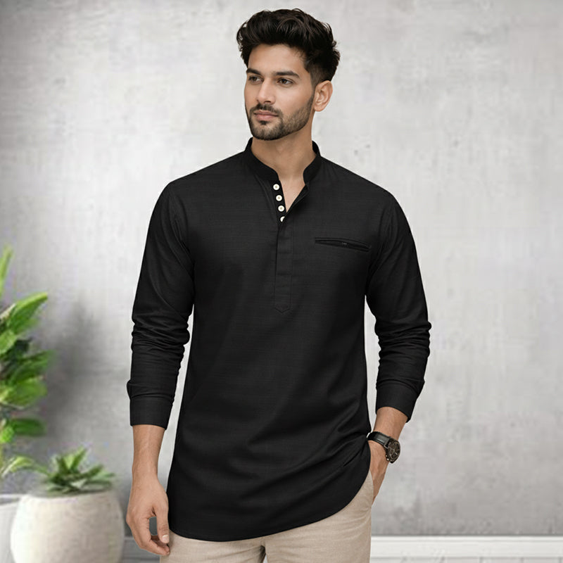 Pack Of 2 Urban Fit Black & Mehendi Short Linen Kurta For Men