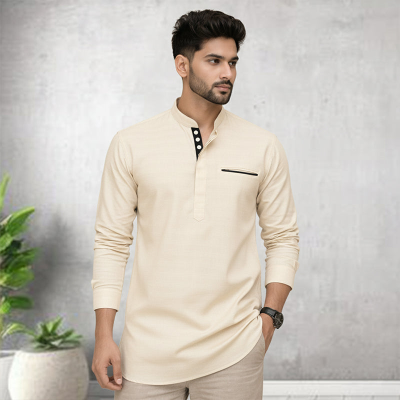 Pack Of 2 Urban Fit Cream & Purple Short Linen Kurta For Men