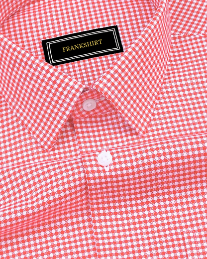 Red Check Button Down Oxford Cotton Shirt For Man