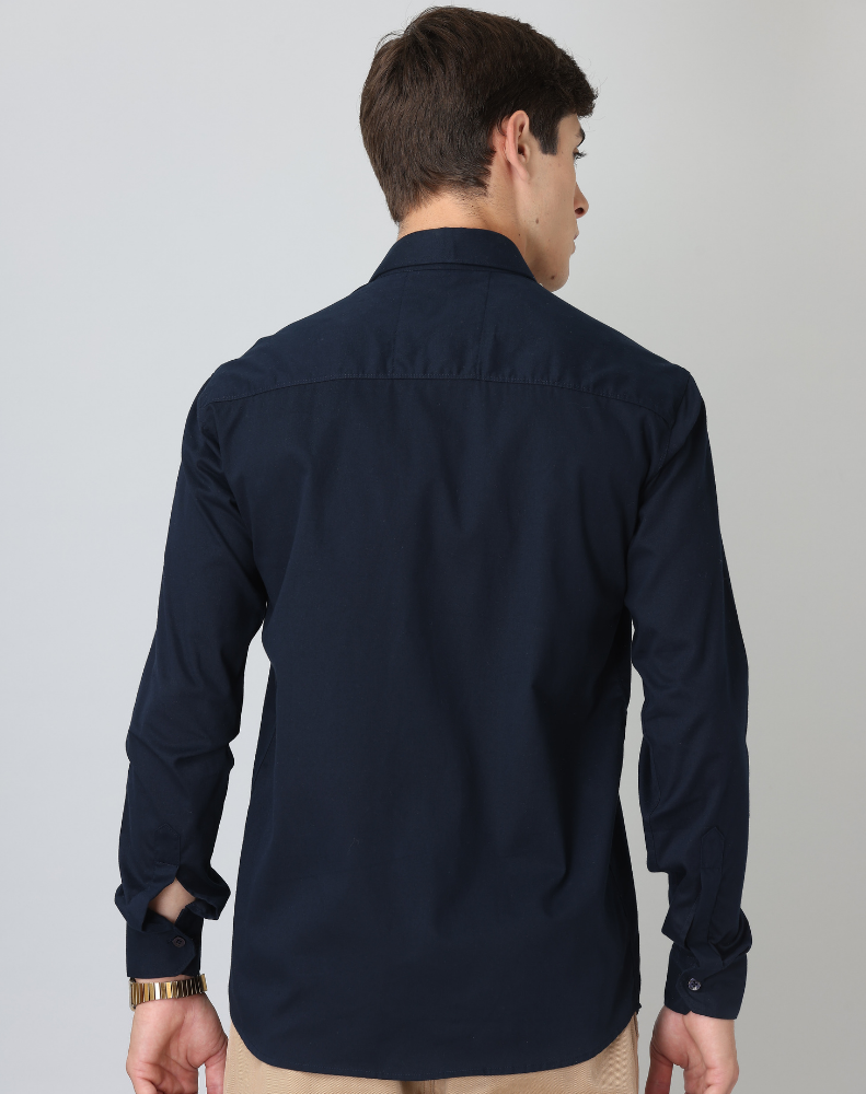 Special Offer Frankshirt Navy Blue Solid Tailored Fit Cotton Casual Shirt for Man