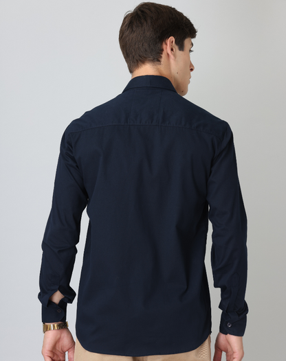 Special Offer Frankshirt Navy Blue Solid Tailored Fit Cotton Casual Shirt for Man