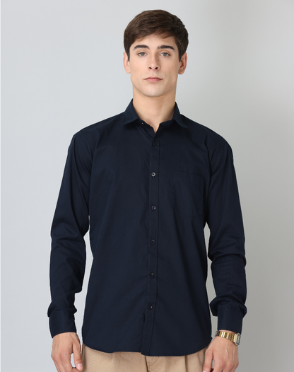 Frankshirt Navy Blue Solid Tailored Fit Cotton Casual Shirt for Man
