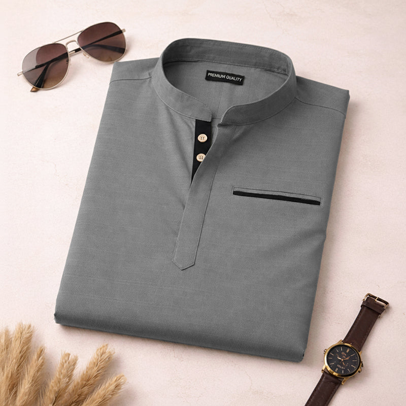 Pack Of 2 Urban Fit Grey & Purple Short Linen Kurta For Men