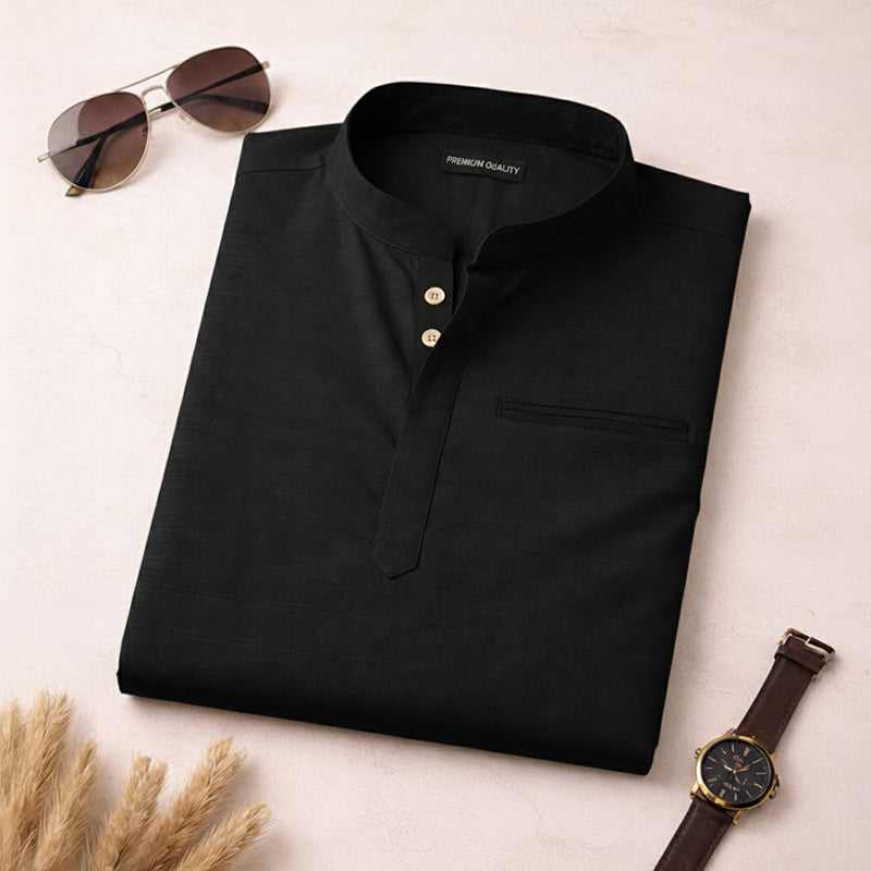 Pack Of 2 Urban Fit Black & Mehendi Short Linen Kurta For Men