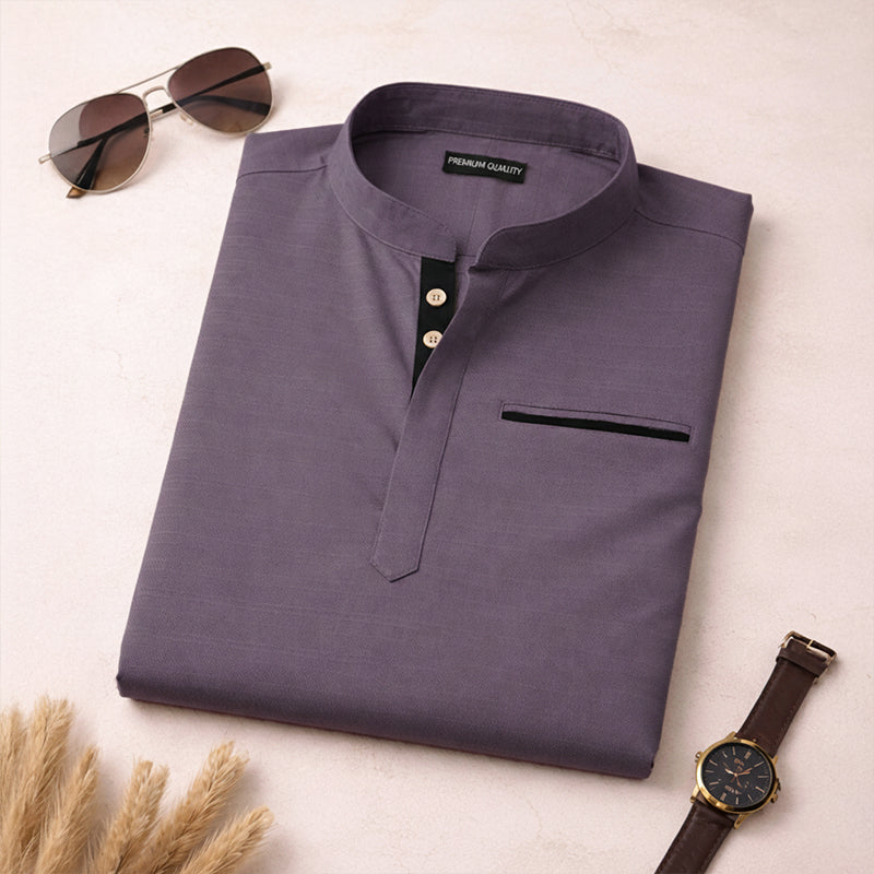 Pack Of 2 Urban Fit Grey & Purple Short Linen Kurta For Men