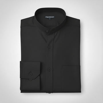 Premium Chinese Collar Black Solid Tailored Fit Cotton Casual Shirt for Man