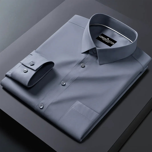 Premium Satin Solid Shirt with White Stripe for Man (Dark Grey)