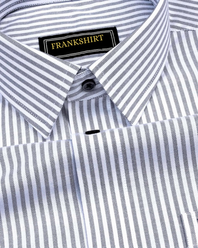 Light Grey Stripe Button Down Oxford Cotton Shirt
