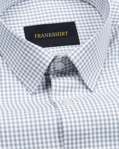 Silver Check Button Down Oxford Cotton Shirt