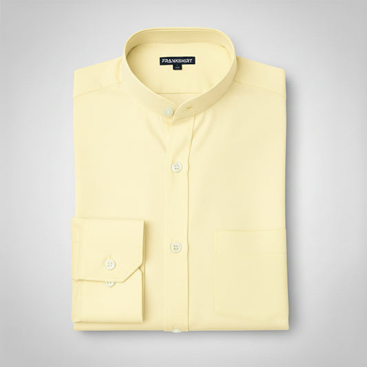 Premium Chinese Collar Yellow Tailored Fit Cotton Casual Shirt for Man