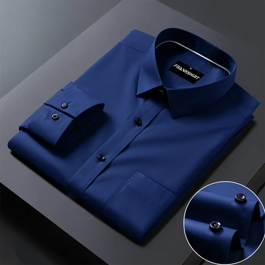 Premium Satin Solid Shirt with White Stripe for Man (Navy Blue)