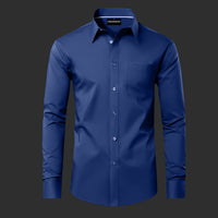 Premium Satin Solid Shirt with White Stripe for Man (Navy Blue)