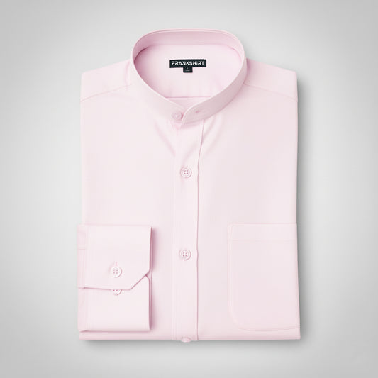 Premium Chinese Collar Light Pink Tailored Fit Cotton Casual Shirt for Man