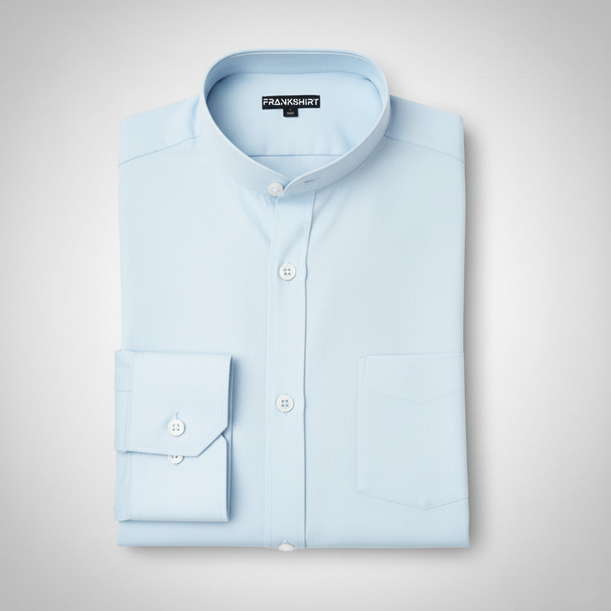 Premium Chinese Collar Light Blue Tailored Fit Cotton Casual Shirt for Man