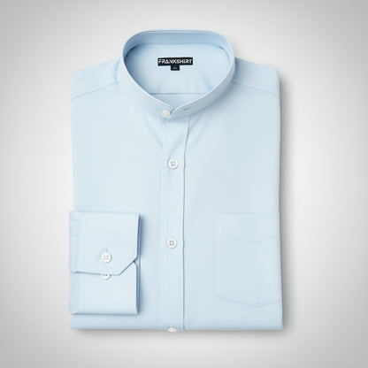 Premium Chinese Collar Light Blue Tailored Fit Cotton Casual Shirt for Man