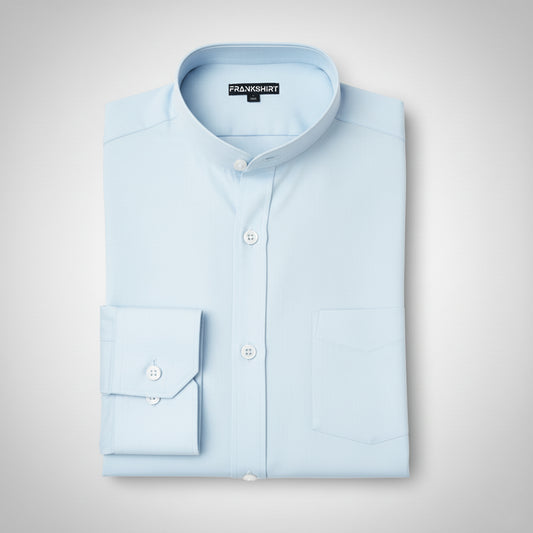 Premium Chinese Collar Light Blue Tailored Fit Cotton Casual Shirt for Man