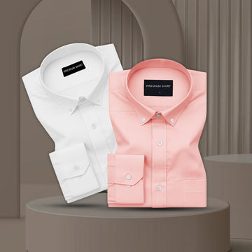 Pack of 2 Oxford Cotton Shirt For Men (White & Peach)