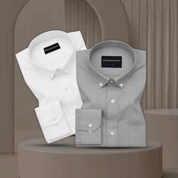Pack of 2 Oxford Cotton Shirt For Men (White & Silver)