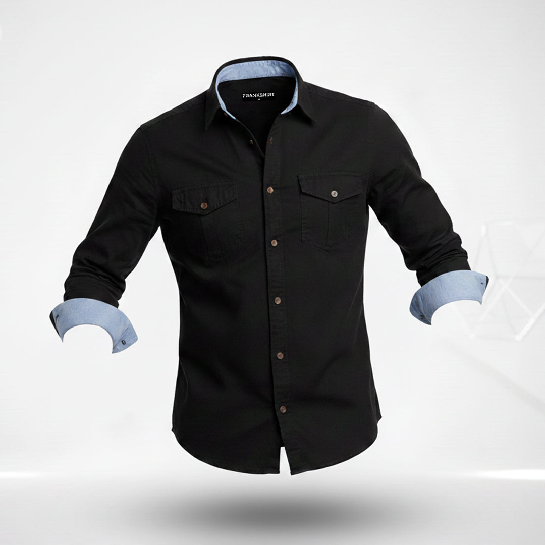 Cargo Style Black Shirt with Blue Contrast